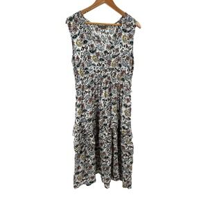 J Glee Boho Blue White Floral Dress XL‎ Cinch Waist Knee Length Summer Casual